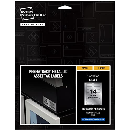 Image of Avery Metallic Asset Tag Labels, 1-1 /4 x 2-3 /4 inch, Laser Printable Tags, 112 Waterproof Labels (61528)