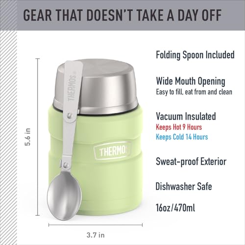 Image of THERMOS Stainless King Vacuum-Insulated Food Jar with Spoon, 16 Ounce, Matte Green