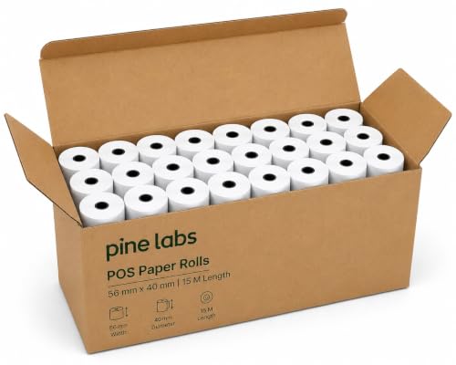Image of PINE LABS Paper Rolls | POS Machines Thermal Rolls | Printing Rolls | EDC Rolls | POS Rolls | Billing Rolls |15 meter (Length) x 56mm (Width) - 40mm Diameter (Pack of 100)