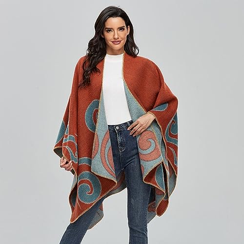 Womens Winter Cashmere Shawl Knitted Poncho Cape Ethnic Style Open Front Cardigan Blanket Thick Warm Pashmina Scarf2