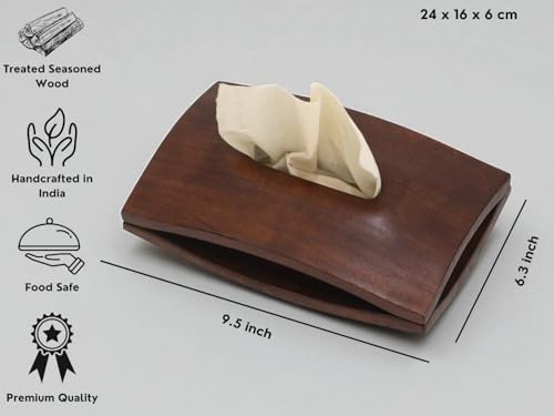 Image of Vesta Homes Handcrafted Acacia Wood Tissue Box Holder | Premium Wooden Napkin & Paper Towel Organizer for Home, Office, Dining Table, Restaurant Decor | Multipurpose Tissue Dispenser | 24 x 16 x 6 cm