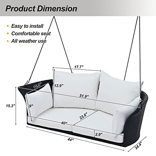 Vnndenest 2 Person Wicker Hanging Swing Bench With Removable Cushions, Outdoor Patio Swing Chair For Adults With Chains, Modern Outdoor Porch Swing For Backyard thumb #1