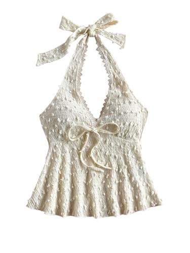 GORGLITTER Damen Top Rückenfreie Tops Neckholder Sommertop Ärmellose Oberteile mit Schleifendekor Sommer Halter Freizeittop Boho Trägertop...