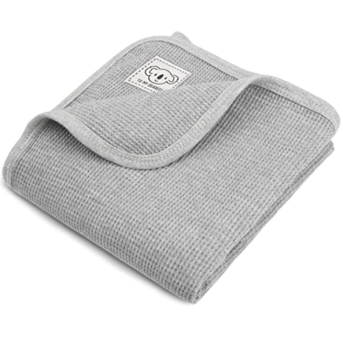 Image of HOMRITAR Waffle Baby Blanket for Unisex Soft and Breathable 100% Cotton Blanket with Koala Design Baby Gift for Newborn Toddler 30 x 30 Inch Grey