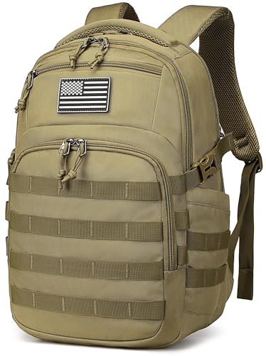 Wotony Military tactical backpack, nylon military MOLLE backpack, 3-day assault bag, used for outdoor hiking, camping and hunting (Khaki)