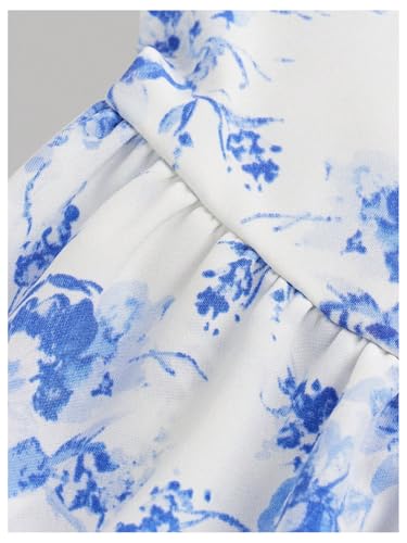 Girl's Floral Summer Dress Layer Ruffle Sweetheart Neck Short Puff Sleeve A Line Casual Dress4