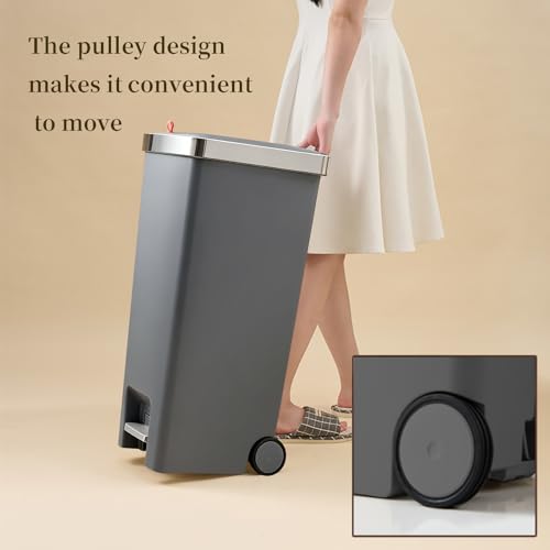 Image of WanWanKa Kitchen Trash Can with Lid,45L /12gallon Lagre Commerical Silcent-Close Lid Grabage Can Wheeled,Hands Free with Step On Foot Pedal Wastebasket,Back of Home,Garage Tall Trash Can,Dark Grey