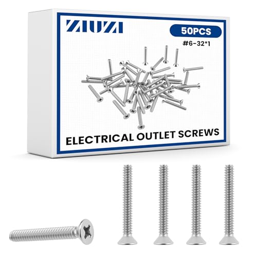 ZIUZI 50 Pcs #6-32 x 1 Inch Extra Long Electrical Outlet Screws, 304 Stainless Steel Machine Screws for Mounting Wall Plates, Switches, Household