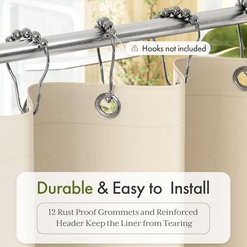 Image of Bathway Shower Curtain Liner, Beige Shower Curtain Liner 72x72 PEVA Waterproof Shower Curtain Liner Plastic with 3 Magnets and 12 Rustproof Metal Grommets, Lightweight Shower Liner for Bathroom