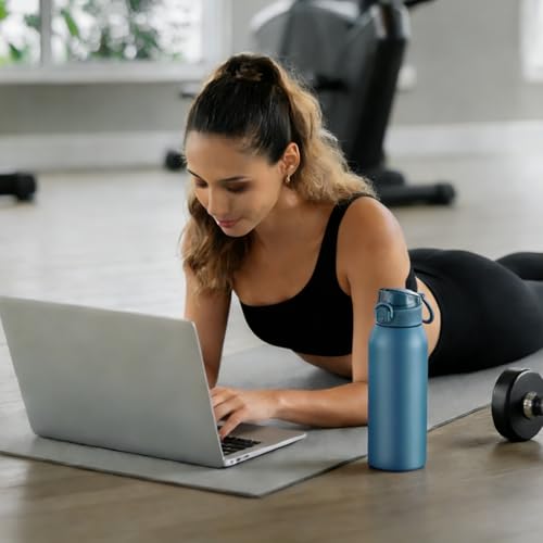 Image of Insulated Water Bottle 24 oz with Dustproof Lid, Carry Handle & Tea Infuser, BPA-Free & Leakproof, Stainless Steel Water Bottles Ideal for Fitness, Hiking, Office & Outdoor Use (Navy Blue)