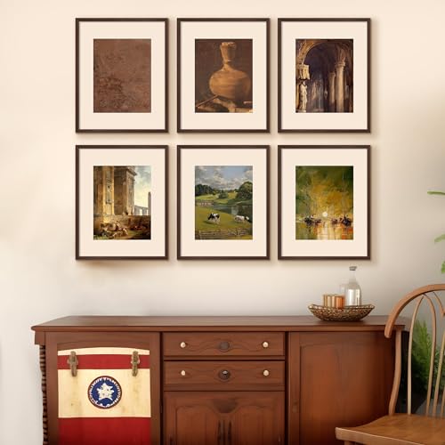 Image of upsimples 16x20 Picture Frame Set of 5, Display Pictures 11x14 with Mat or 16 x 20 Without, Wall Gallery Poster Frames, Brown