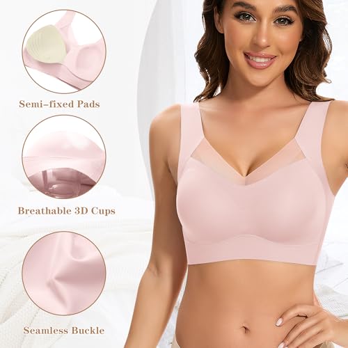 DOCUMO Seamless Bras for Women No Underwire Comfortable Push Up Wireless Bra Mesh Padded Back Smoothing Bra3
