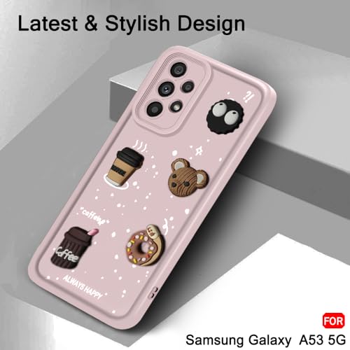 Image of TheGiftKart Back Cover Case for Samsung Galaxy A53 5G | Cute Fun Cartoon 3D Bear Coffee Case | Full Camera Protection | Shockproof Back Cover Case for Samsung Galaxy A53 5G (Silicone, Pink)