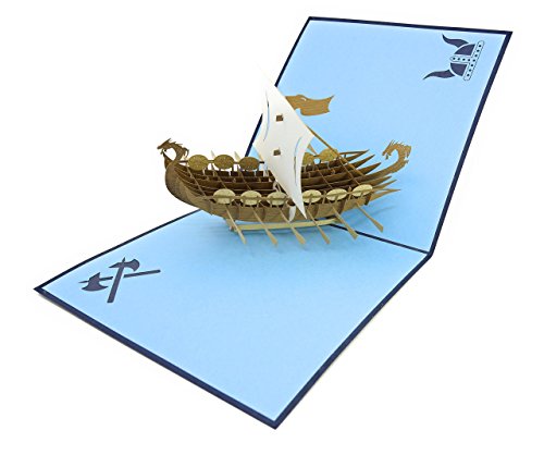 Poplife Norse Viking Ship 3D Pop Up Card For All Occasions - Happy Anniversary Pop Up Father's Day Card, Pop Up Birthday Card For Men, Retirement Card - For Dad, For Husband, For Son, For Grandpa #TOP1