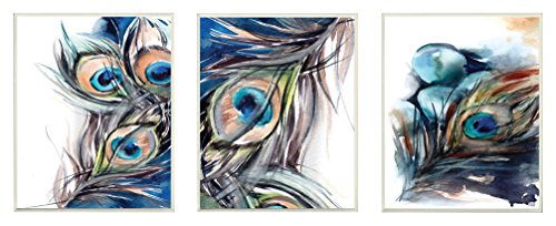 The Stupell Home Decor Collection ccp-177_wd_3pc_10x15 Abstract Peacock Feather 3pc Set Wall Plaque Art