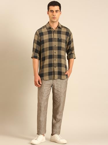 Image of Linen Club Men's Pure Linen Contemporary Fit Casual Trousers
