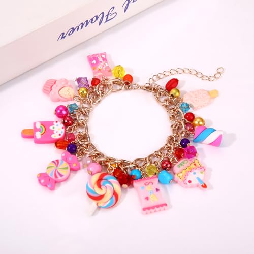Lollipop Candy Charm Bangle Bracelets Funny Colorful Beads Sweet Candy Lollipop Marshmallow Cake Link Chain Friendship Bracelet Novelty Cute Bangle Wrist Jewelry Gift2