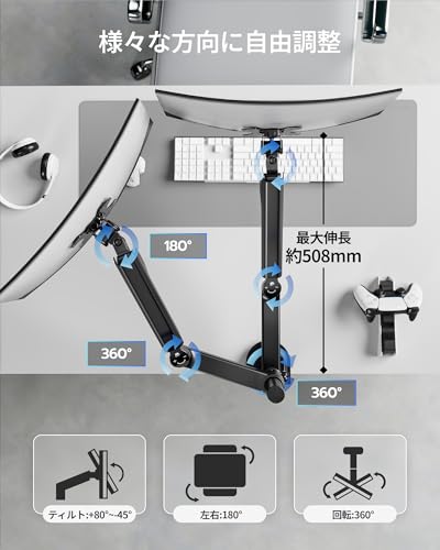 ARES WING モニターアーム デュアル ロングポール 17~35インチ対応 耐荷重2~12kg ディスプレイアーム 2画面 VESA規格 メカニカルスプリング式 上下 多角度/高さ調節 ケーブル収納 pc モニタースタンド 卓上 ゲーミング ブラック 3年保証 GDT1009P-2BK