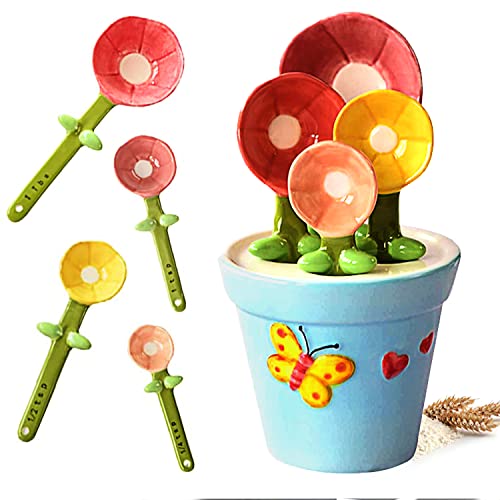 Flower Measuring Spoons Set in Pot,Cute Ceramic Measuring Spoons ...