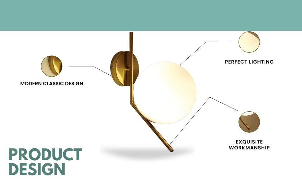 Image of WOKE Metal Modern Globe Shape Sconces E27 Holder Led Decorative Wall Decore Lamp for Living Room and Dining Hall (Down L Without Bulb) 78941, Gold