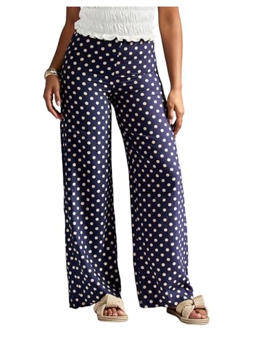 Milumia Women's Polka Dots Elastic High Waist Pants Wide Leg Loose Casual Trousers