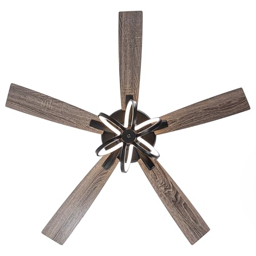 Image of 52 Inch Black Ceiling Fans with Lights and Remote - Creative Modern Ceiling Fan for Bedroom Living Room with 3CCT, 6 Speeds, Timer, Dual-Sided Reversible 5 Blades Indoor Outdoor Chandelier Fan