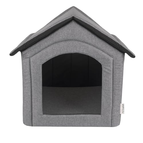 Petsona Hundehöhle Hundehütte Faltbare Mit Herausnehmbarem Dach Hundehaus Hundebett Katzenbett Haustierbett Schlafplatz Größe XL, Grau