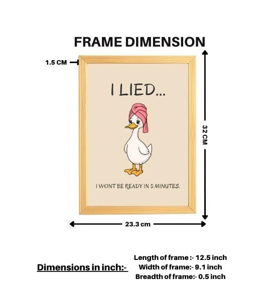 Image of MIRA MEST Funny Bathroom Wall Decor Frame - I Lied I Won't Be Ready in 5 Minutes Quote Poster | Ready to Hang Cute Cartoon Wall Art for Bedroom, Washroom & Gifting