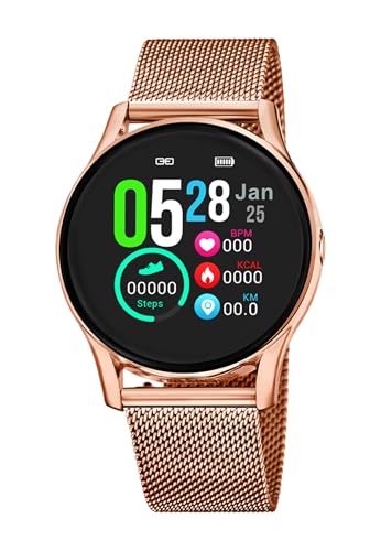 LOTUS Reloj Inteligente Mujer - Smartwatch de Acero Inoxidable Rosa - Resistente al Agua IP65 - Control Música, Cuenta Pasos y Calorías, Teléfono, Deportes, Frecuencia Cardíaca, Monitor Sueño 50001/A