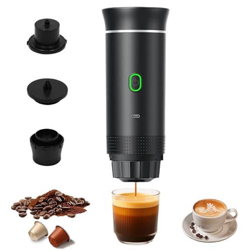 Portable Electric Espresso Machine, Travel Coffee Maker for Camping, Car Coffee Maker Self-Heating with USB-C, Compatible with Ground Coffee & Big Capsule, Small Capsule for RV, Hiking, Office