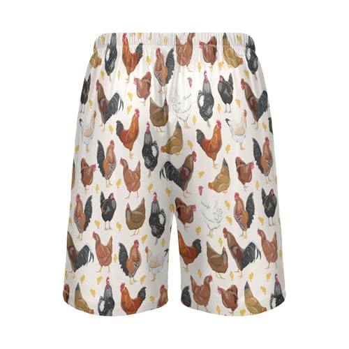 Men's Pajama Shorts Soft Comfy Casual Sleep Lounge Rooster Hen Chicken Pj Bottom with Drawstring & Pockets3