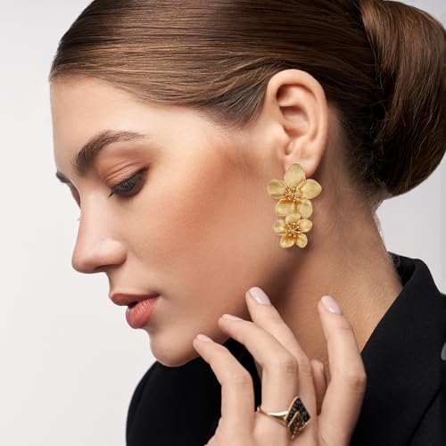 Large Gold Flower Earrings For Women Gold Double Flower Statement Earrings Elegant Boho Floral Earring For Women Trendy Boho Jewelry For Mother'S Day Wedding Birthday Christmas3