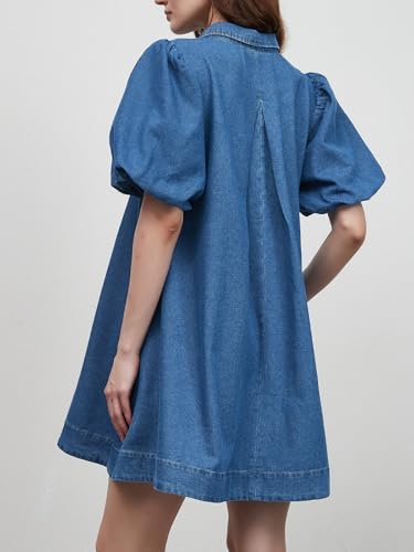 LifeShe Babydoll Denim Dress for Women Puff Sleeve Flowy Mini Jeans Dresses Button Down Jean Romper2