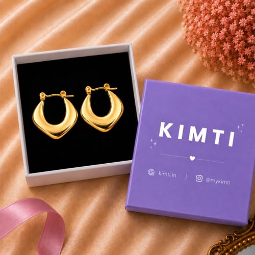 Image of KIMTI Gold Plated Hoop Earrings for Women - 18K Gold Plated Round Chunky Hoops | Lightweight Anti Tarnish Hypoallergenic Korean Style | Daily Wear Earrings for Girls and Women