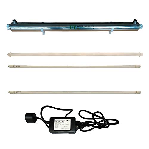 Realgoal 55W UV esterilizador desinfeccion de agua ULTRAVIOLETA, acero inoxidable 304, flujo 12GPM, 55W luz ultra violeta, entrada/salida 3/4"macho (Anadir 1 lampara UV extra)