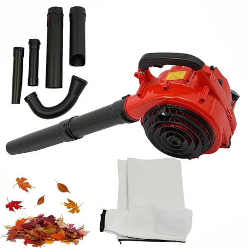 Aspirador de hojas de gasolina con succión, soplador y tubo de aspiración, motor de 25,4 cm³, motor de 2 tiempos, flujo de aire de 275,45 CFM, para limpieza de hojas, nieve, polvo y malas hierbas en