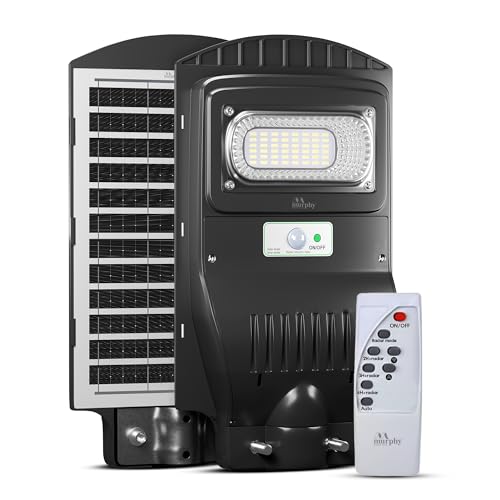 Image of Murphy 30W Solar Street Light | Light Output Equivalent to 6W LED | 48 SMD LEDs | 5Ah Battery | Dusk to Dawn Auto On /Off | Motion Sensor | IP65 Waterproof | Cool White | ABS Body | 1 Year Warranty