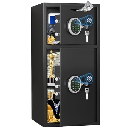 Image of 7.0 Cuft Extra Large Home Safe Box Fireproof Waterproof, Fingerprint Safe, Home Security Safes Box with Adjustable Shelf & Drop Slot, Money Safes with Backlit Keypad & Dual Alarm for Office