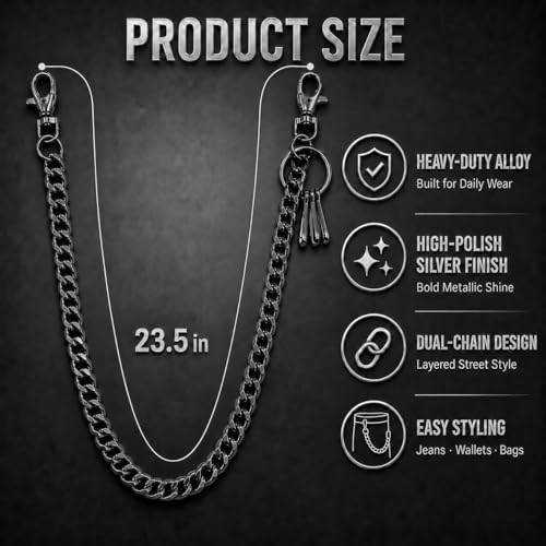 Image of Pants Chain - Wallet Chains for Men Women, Punk Gothic Belt Chain Jean Chain with Lobster Clasps,Metal Chain for Jeans, Wallet, Purse, Bag