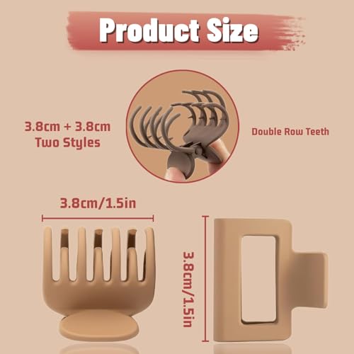 Aucuu 8 Pack Small Hair Claw Clips, No Slip Hair Clamps, Matte Hair Clips, Double Row Teeth Hair Clips, Rectangle Claw Clips - Image 2