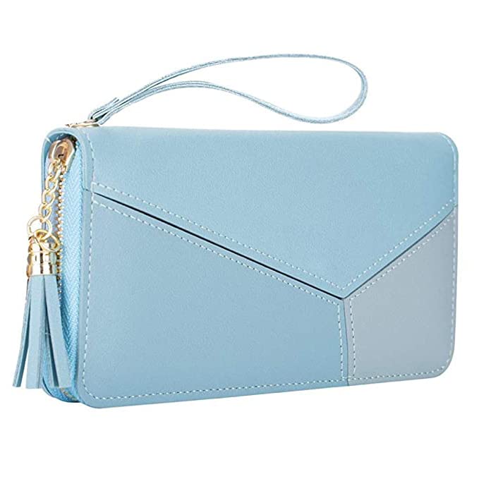 Women Long Wallet Tassel PU Leather with Multi- Slots,Girls Zipper Coin Large Purse-image-35