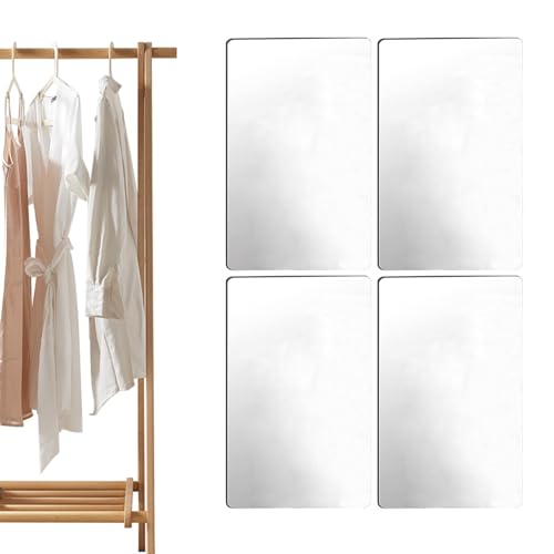 Hoja de Espejo acrílico,Espejo Adhesivo para Pared | 4 Espejos Adhesivos Cuadrados Reflectantes para Pared | Etiqueta engomada de la Pared del Espejo removible del Espejo pequeño sin Marco