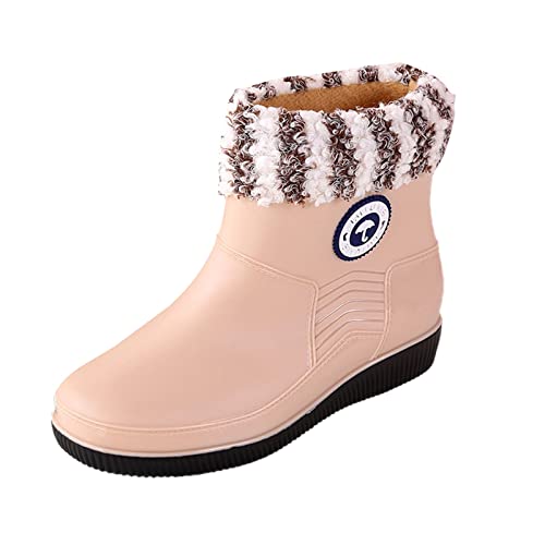 Maskjuwio Botas de agua para mujer, botas Chelsea con forro cálido, suela gruesa, antideslizantes, impermeables, duraderas, de neopreno, lisas, botas de jardín, ultra agarre, botas de trabajo al aire