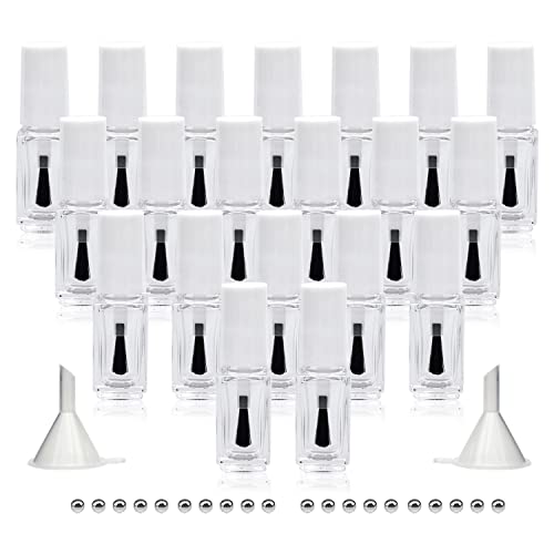 Empty Nail Polish Bottles with Round Brush 5ML, 20Pack Small Empty Glass Refillable Nail Polish Containers with Mixing Balls & Funnels (White)