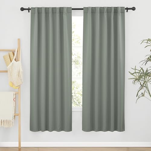 Image of RYB HOME Sage Green Curtains for Bedroom, Blackout Thermal Insulated Drapes Back Tab& Rod Pocket, Vertical Privacy UV Protection Shades, 42 Inch Wide by 72 Inches Long, 2 Panels