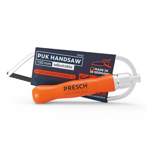 Presch Junior Hacksaw Foldable 150mm incl. Universal Saw Edge - Original PUK Handsaw 150mm with Adjustable Handle - Small Saw for Non-Ferrous Metal, Plastic, Aluminium, All Woods - Small Saw
