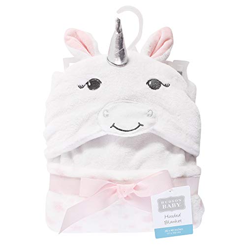 Image of Hudson Baby Unisex Baby and Toddler Hooded Animal Face Plush Blanket, White Unicorn, One Size