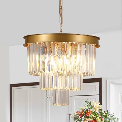 MSSIAN Goldener Kristall-Kronleuchter E14×7 Lampen Modernes Deckenlicht mit K9-Kristall Ø40cm Elegante Pendelleuchte für Wohnzimmer Esszimmer Schlafzimmer Eingang & Flur