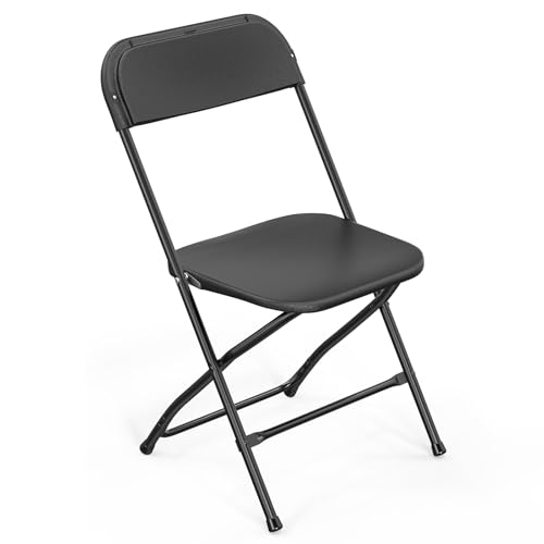 VINGLI 1 Pack Black Plastic Folding Chair, Indoor Outdoor Portable Stackable Commercial Seat with Steel Frame 350lb. Capacity for Events Office Wedding Party Picnic Kitchen Dining