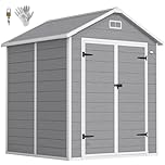 Outsunny 6' x 5' Outdoor Storage Shed, Plastic Garden Shed with Window, Floor, Vents and Lockable Doors, Wood Effect Resin Tool Shed for Patio, Backyard, Lawn, Dark Grey